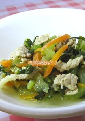チンゲン菜と豚肉の炒め物　給食-レシピのメイン写真