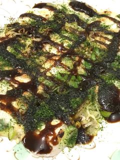 卵なし、鍋の残り物で餅お好み焼き-レシピのメイン写真