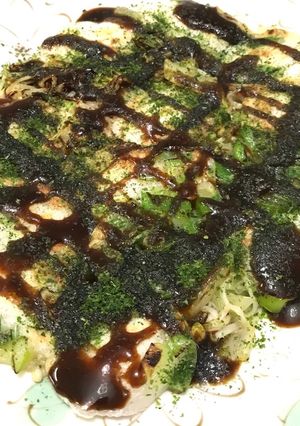 卵なし、鍋の残り物で餅お好み焼き-レシピのメイン写真