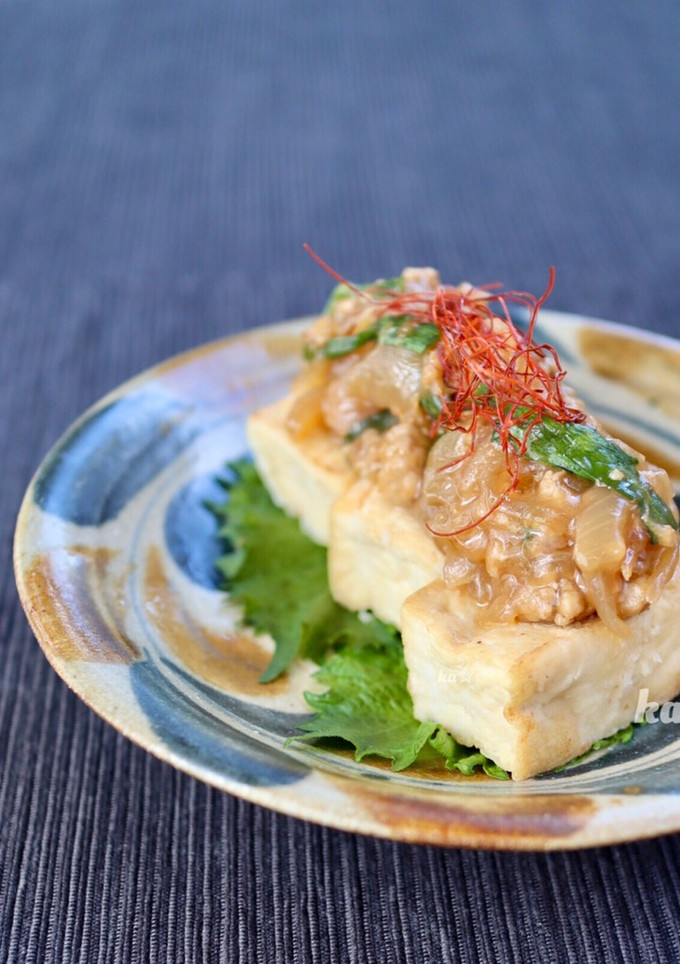 ［豆腐ステーキ 豚挽肉 玉葱あん ］-レシピのメイン写真