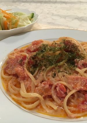 蟹缶で作る豆乳トマトクリームスパゲティ-レシピのメイン写真