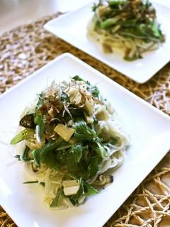 アヒージョの残りで素麺チャンプルー-レシピのメイン写真
