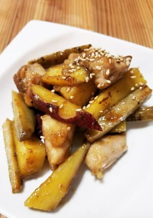 さつまいもとごぼうと鶏肉の甘酢炒め-レシピのメイン写真