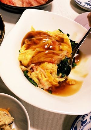簡単！ほうれん草のトロトロかに玉あんかけ-レシピのメイン写真