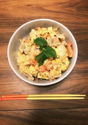 豚肉とトマトと卵のオイスターふた葉丼-レシピのメイン写真