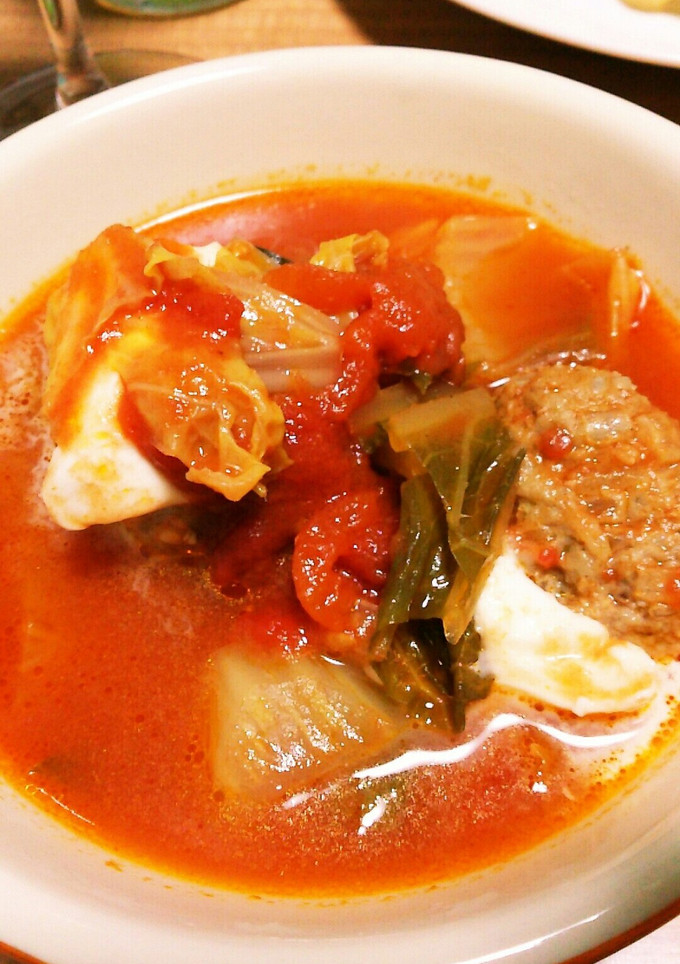 白菜と挽き肉ボールのトマト煮スープ仕立て-レシピのメイン写真