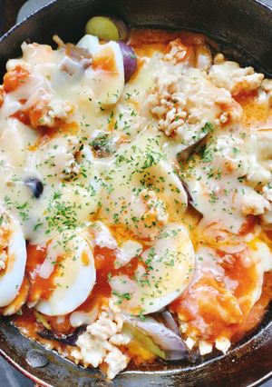 ナスとチーズと挽き肉とゆで卵の重ね焼き-レシピのメイン写真