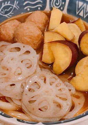 腹持ちが良い朝食！肉だんごと根菜のうどん-レシピのメイン写真