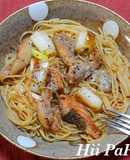 サーモンハラスと白ネギの和風パスタ