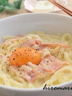 レンチンで鍋いらず!カルボナーラ風うどん-レシピのメイン写真