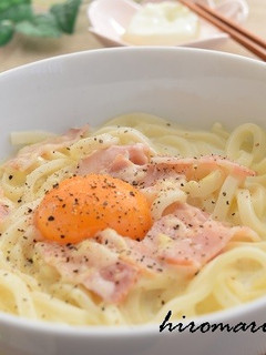 レンチンで鍋いらず!カルボナーラ風うどん-レシピのメイン写真