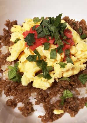大葉と紅生姜がベスマチ♡4色なそぼろ丼-レシピのメイン写真