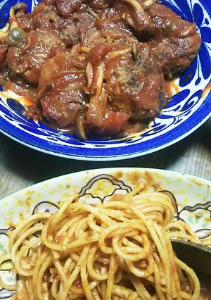 煮込みﾊﾝﾊﾞｰｸﾞ残りｿｰｽをﾊﾟｽﾀ-レシピのメイン写真