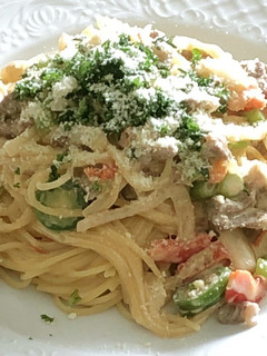 ラム肉と野菜いっぱいのクリームパスタ-レシピのメイン写真