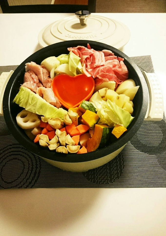 土鍋で簡単蒸し野菜と鶏豚肉-レシピのメイン写真