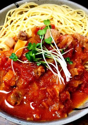 豚バラ肉のトマトソースパスタ-レシピのメイン写真