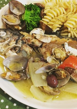 真鯵のアクアパッツァ、パスタ添え-レシピのメイン写真