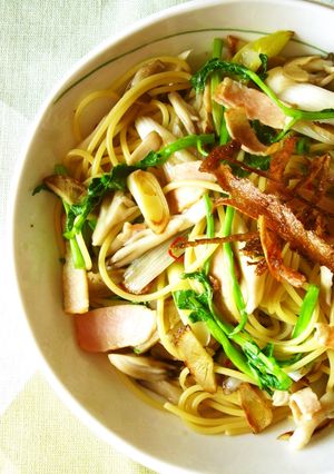 せりと舞茸ごぼうの和風パスタ-レシピのメイン写真