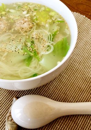 簡単！ネギ塩スープの温かい素麺-レシピのメイン写真