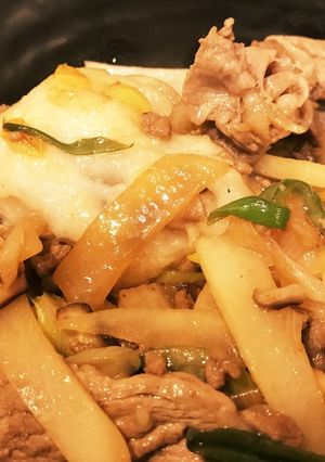 ネギ豚だいこん餅の韓国風炒め ごま甘酢味-レシピのメイン写真