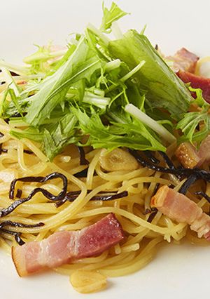 ベーコン・塩こんぶ・水菜のペペロンチーノ-レシピのメイン写真