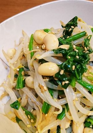 モヤシとほうれん草の豆入りお浸し-レシピのメイン写真
