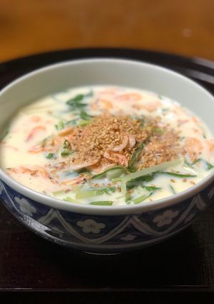 優しいお味!桜エビと水菜の豆乳うどん-レシピのメイン写真