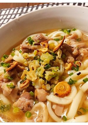 鶏肉と焦がしネギのあんかけうどん-レシピのメイン写真