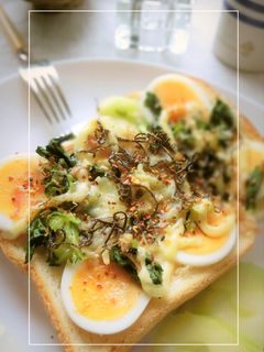 セロリ葉×茹で卵の塩昆布和トースト-レシピのメイン写真