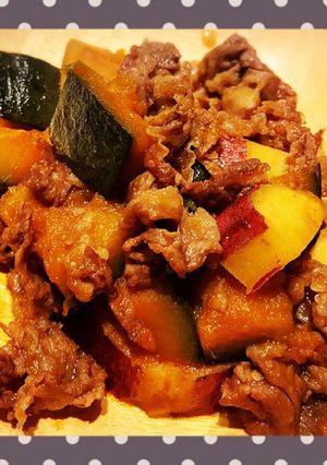 牛肉とかぼちゃ、さつまいも炒め-レシピのメイン写真