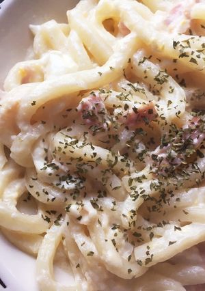 超簡単☆うどんでクリーミーカルボナーラ♡-レシピのメイン写真