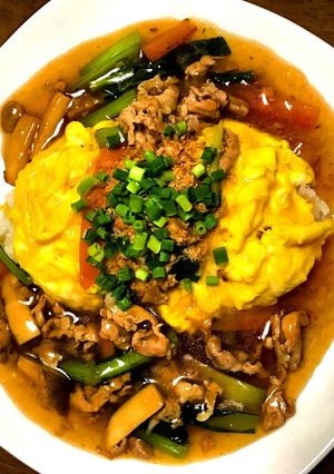 小松菜と豚肉の和風あんかけオムライス-レシピのメイン写真