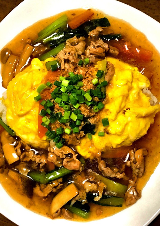小松菜と豚肉の和風あんかけオムライス-レシピのメイン写真