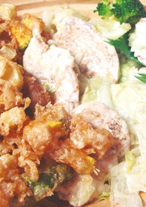 鶏焼しゃぶサラダと豚・野菜のかき揚-レシピのメイン写真