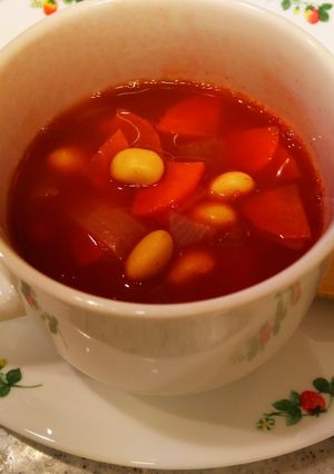 トマトジュースと水煮大豆のスープ-レシピのメイン写真