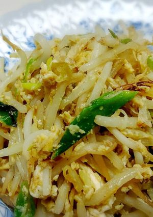 簡単節約おかず【モヤシとネギの卵炒め】-レシピのメイン写真