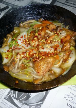 鶏皮ときのこ白菜ミックスのアヒージョ炒め-レシピのメイン写真
