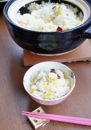 土鍋で、さつまいもご飯を炊く-レシピのメイン写真