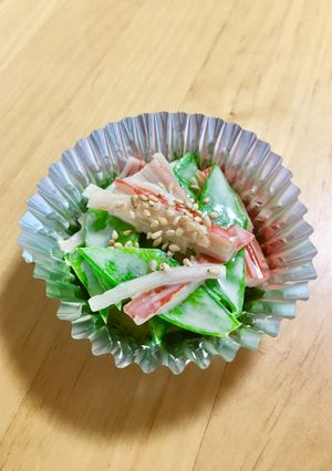 簡単♫きぬさやとカニカマのマヨポン和え♡-レシピのメイン写真