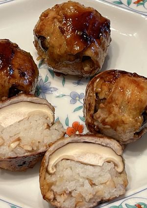まるごと椎茸の肉巻きおにぎり-レシピのメイン写真