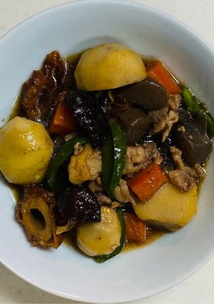 ワンボールレンジ、豚肉と竹輪の里芋煮！-レシピのメイン写真