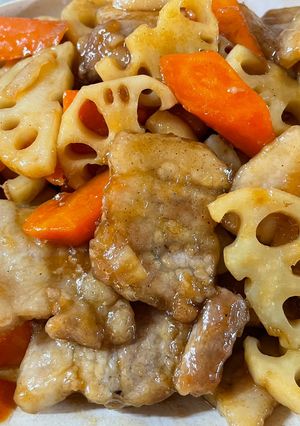 ウマウマ豚バラと蓮根の生姜照り焼き-レシピのメイン写真