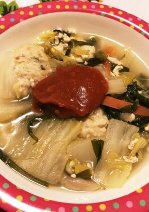鶏つみれ鍋★ケチャップみそ添え-レシピのメイン写真