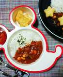 トマトジュースで煮込む豆と茄子カレー