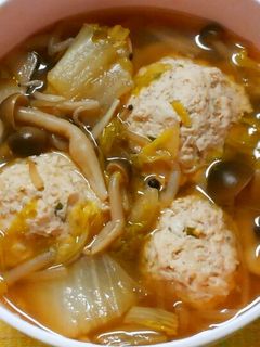 簡単♪ネギ入り鶏団子と白菜きのこの和風煮-レシピのメイン写真