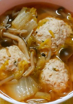 簡単♪ネギ入り鶏団子と白菜きのこの和風煮-レシピのメイン写真