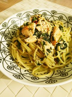 サーモンとほうれん草のポンマスパスタ-レシピのメイン写真
