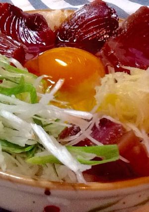 鰹麺つゆにんにく漬けのせ卵かけごはん-レシピのメイン写真