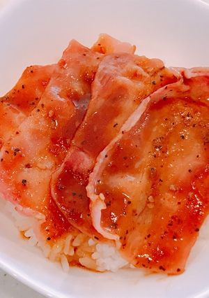 レンジで簡単2分、ベーコン焼肉丼！-レシピのメイン写真