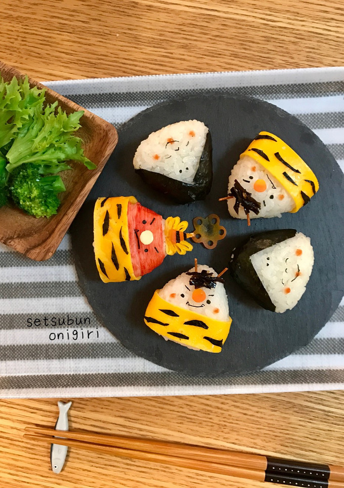 節分おにぎり♪♪鬼とおかめさん♪♪-レシピのメイン写真